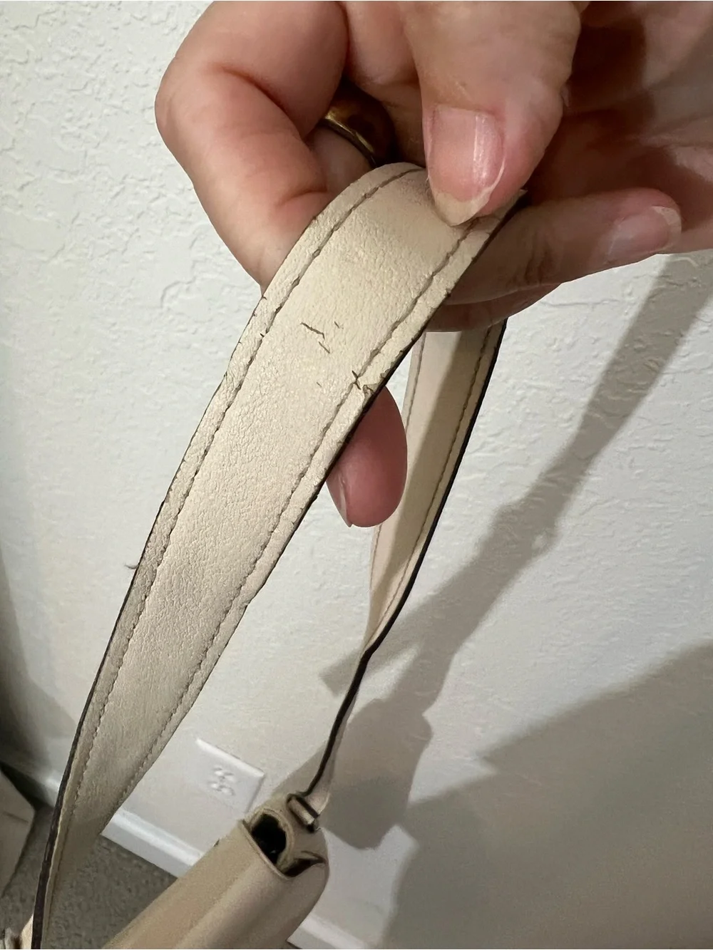 Angela Roi Ivory Vegan Leather Saddle Crossbody Bag Adjustable Strap